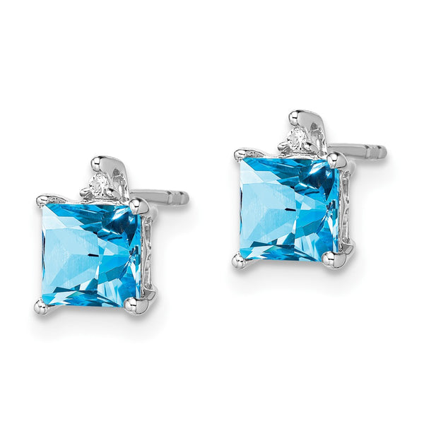 14K White Gold Princess-Cut Blue Topaz & Diamond Earrings