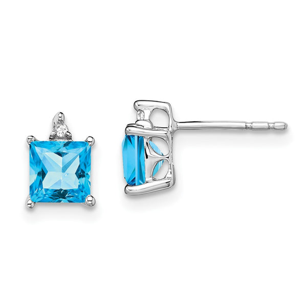 14K White Gold Princess-Cut Blue Topaz & Diamond Earrings