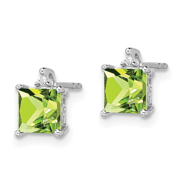 14K White Gold Princess-Cut Peridot & Diamond Earrings