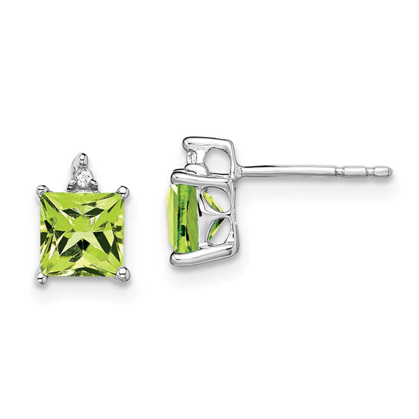 14K White Gold Princess-Cut Peridot & Diamond Earrings