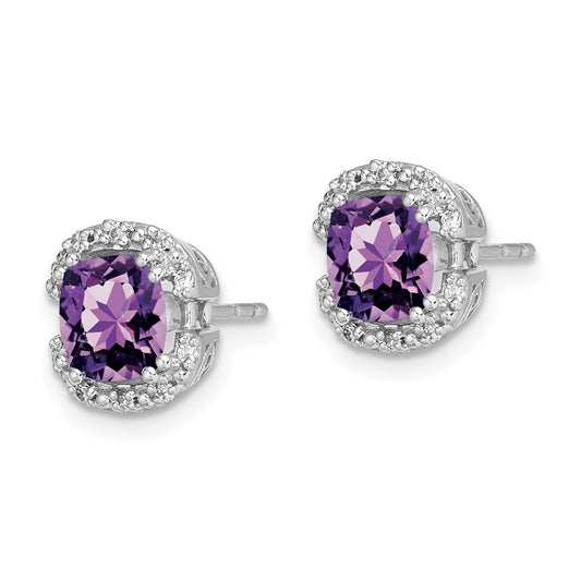 Buy 14K White Gold Cushion-Cut Amethyst & Diamond Halo Earrings - Stylish Value!