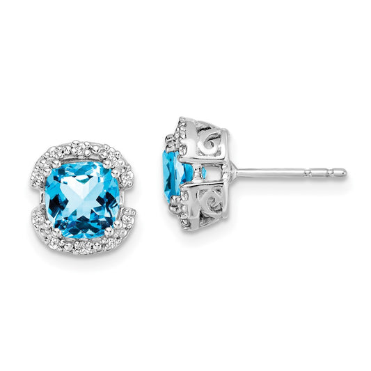 Exclusive 14K White Gold Cushion-Cut Blue Topaz Earrings with Diamond Halo