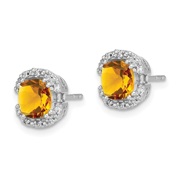 14K White Gold Cushion-Cut Citrine & Diamond Halo Earrings - Style GR1-1003588