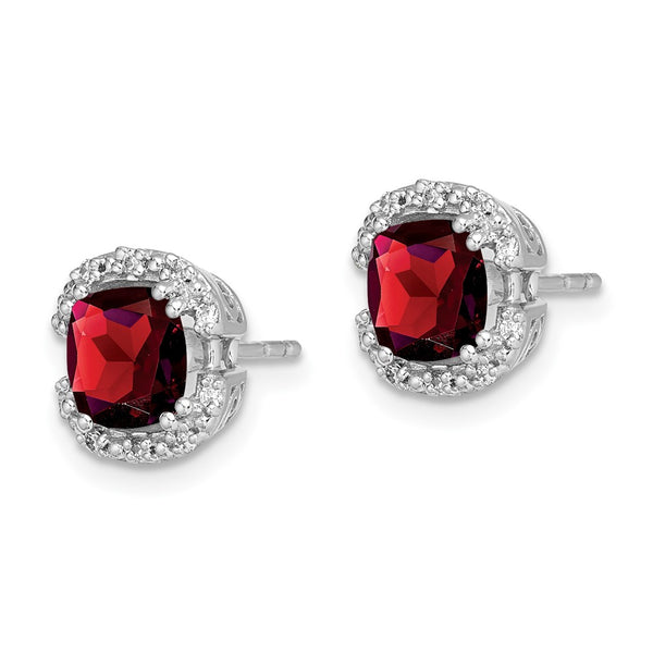 14K White Gold Cushion-Cut Garnet & Diamond Halo Earrings - Style GR1-1017197