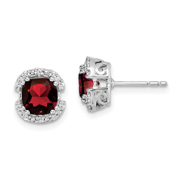 14K White Gold Cushion-Cut Garnet & Diamond Halo Earrings - Style GR1-1017197