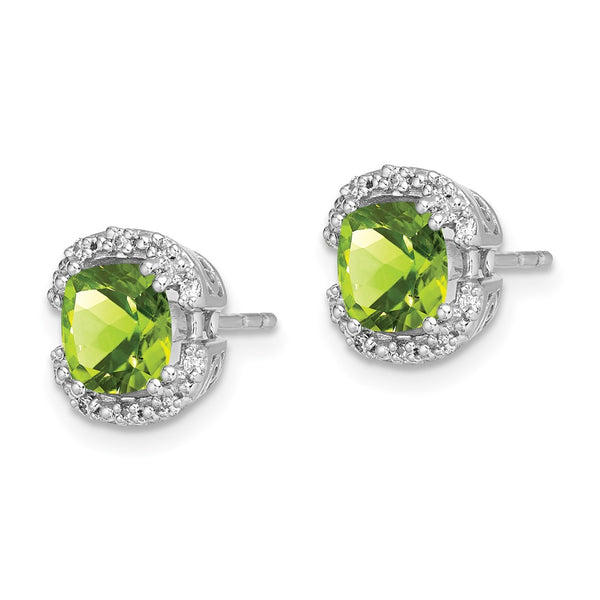 14K Gold Cushion-Cut Peridot & Diamond Halo Earrings