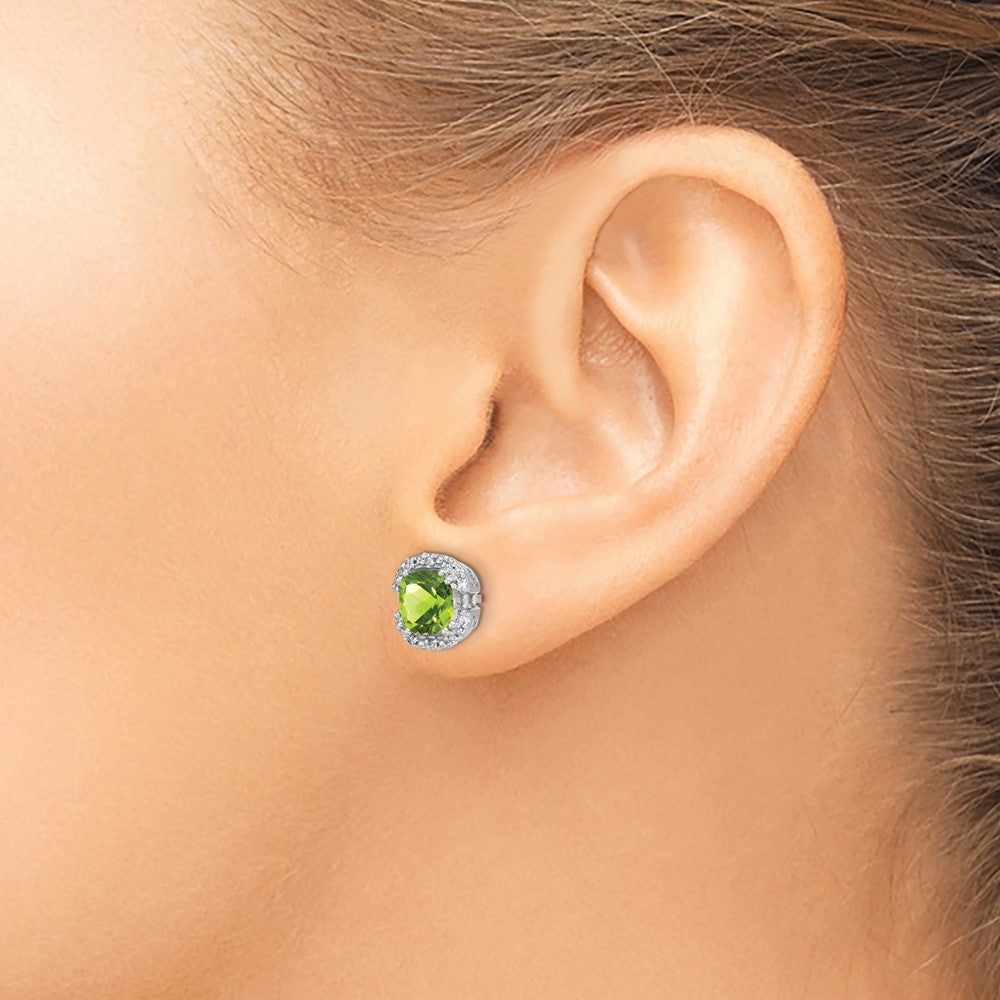 High-Quality 14K Gold Cushion-Cut Peridot & Diamond Halo Earrings - Stylish Value