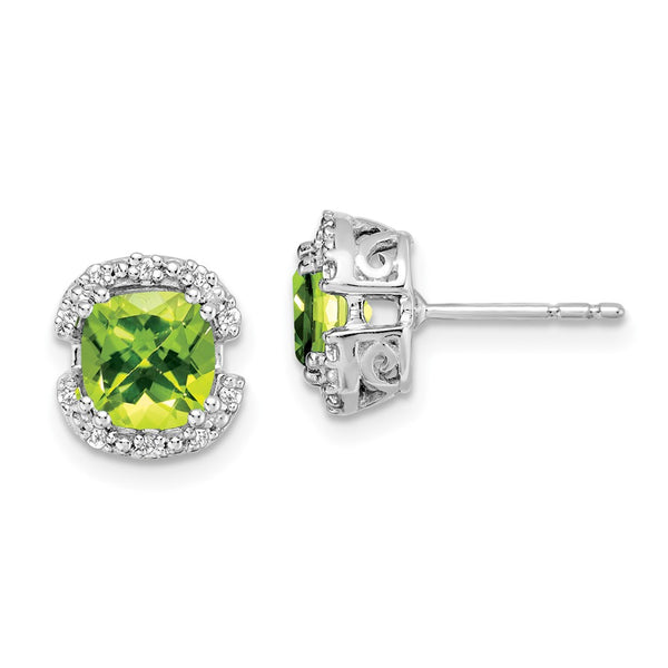 14K Gold Cushion-Cut Peridot & Diamond Halo Earrings