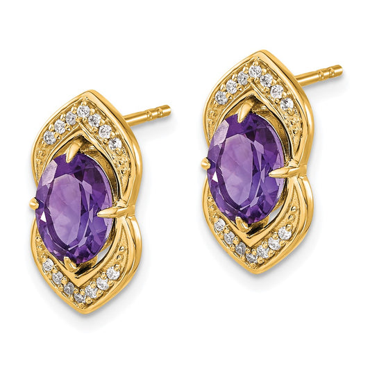Shop Stylish 14K Gold Amethyst & Diamond Stud Earrings - Luxury Gemstone Value