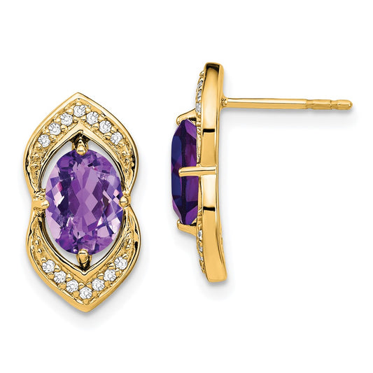 Shop Stylish 14K Gold Amethyst & Diamond Stud Earrings - Luxury Gemstone Value