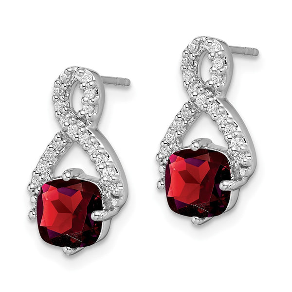 14K White Gold Garnet & Diamond Drop Earrings