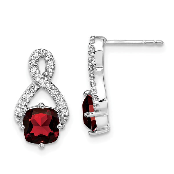 14K White Gold Garnet & Diamond Drop Earrings