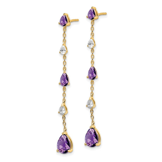 High-Quality 14K Gold Amethyst & White Topaz Drop Earrings | Stylish Value!
