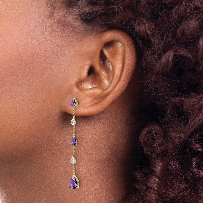 High-Quality 14K Gold Amethyst & White Topaz Drop Earrings | Stylish Value!-3