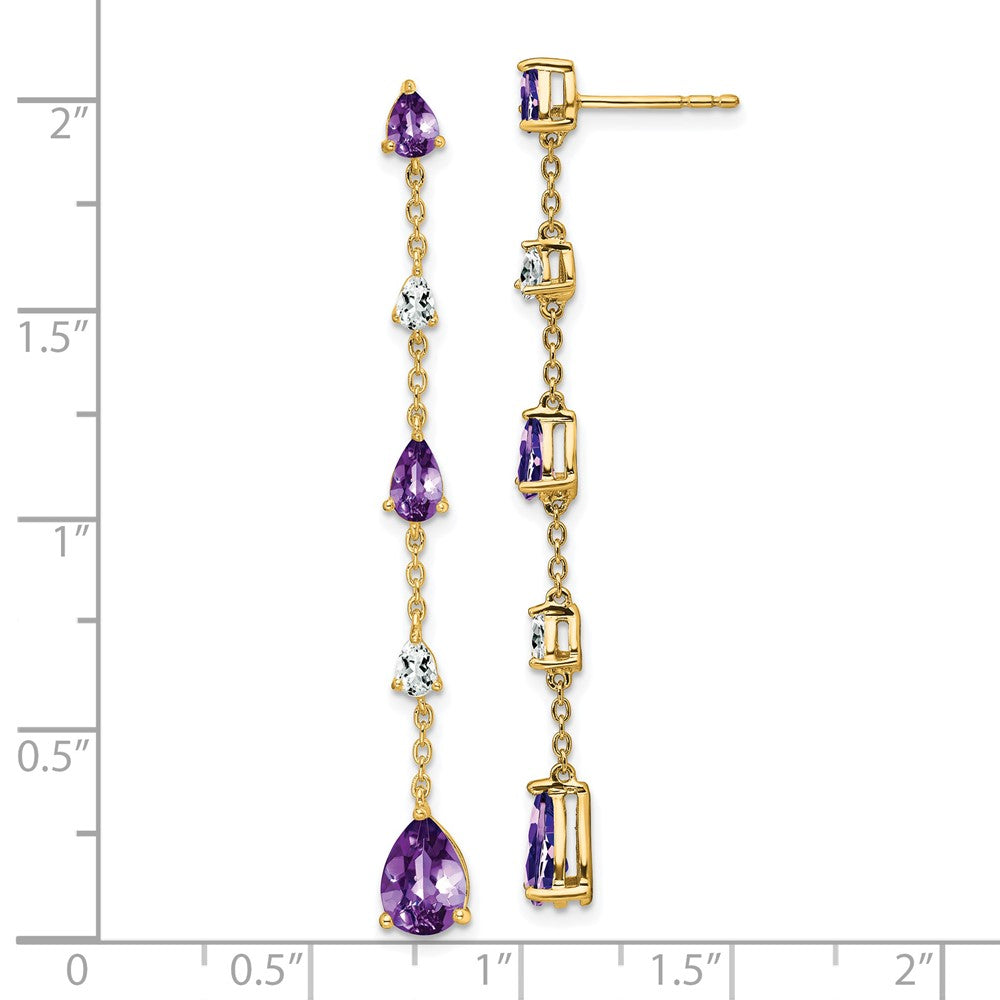 High-Quality 14K Gold Amethyst & White Topaz Drop Earrings | Stylish Value!
