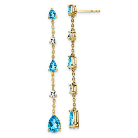 Designer 14K Gold Blue & White Topaz Drop Earrings - Stylish Luxury Value