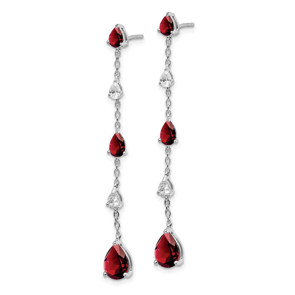 14K White Gold Garnet & White Topaz Drop Earrings