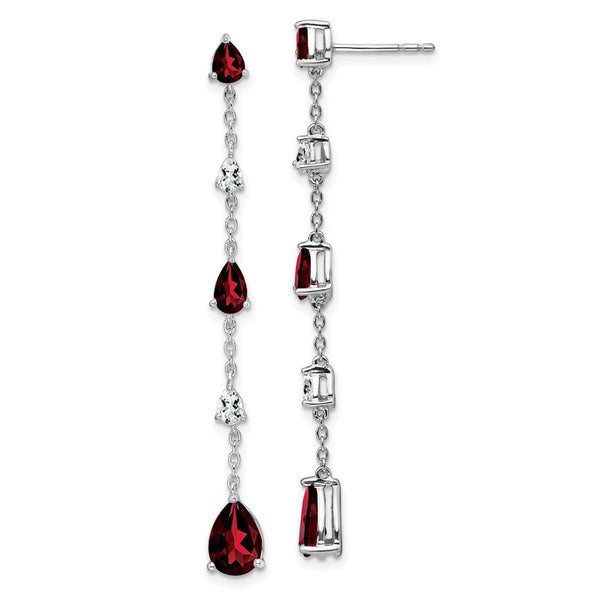 14K White Gold Garnet & White Topaz Drop Earrings