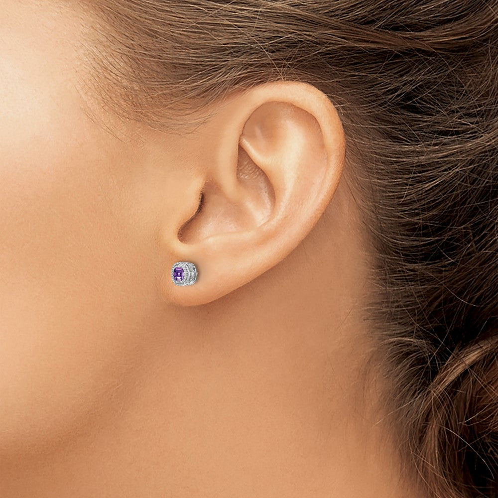 Exclusive 14K White Gold Cushion-Cut Amethyst & Diamond Earrings - Stylish Value