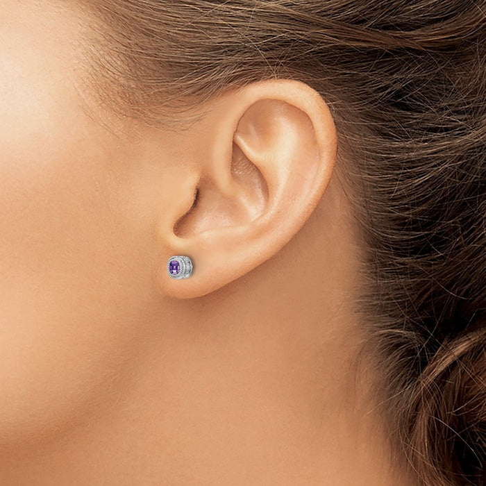 Exclusive 14K White Gold Cushion-Cut Amethyst & Diamond Earrings - Stylish Value-3