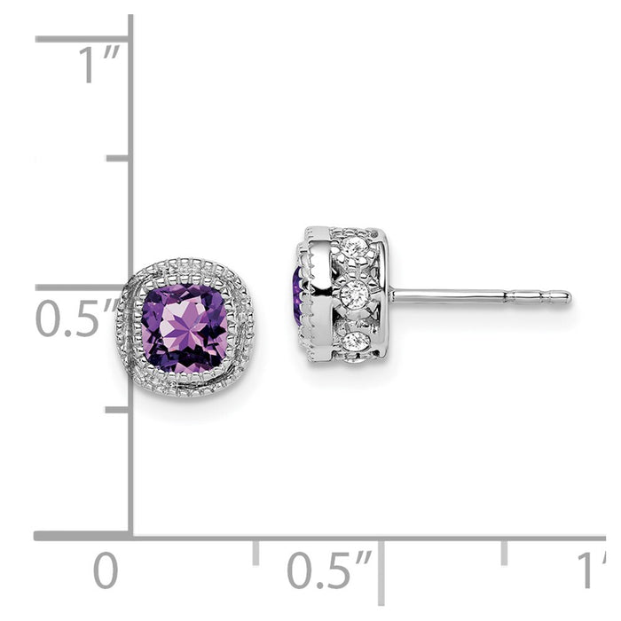 Exclusive 14K White Gold Cushion-Cut Amethyst & Diamond Earrings - Stylish Value-4
