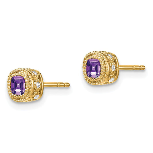 Buy Designer 14K Gold Cushion-Cut Amethyst & Diamond Earrings - Luxury Style