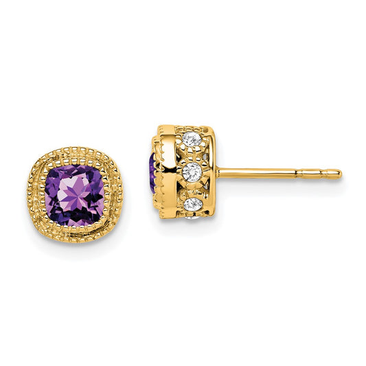 Buy Designer 14K Gold Cushion-Cut Amethyst & Diamond Earrings - Luxury Style