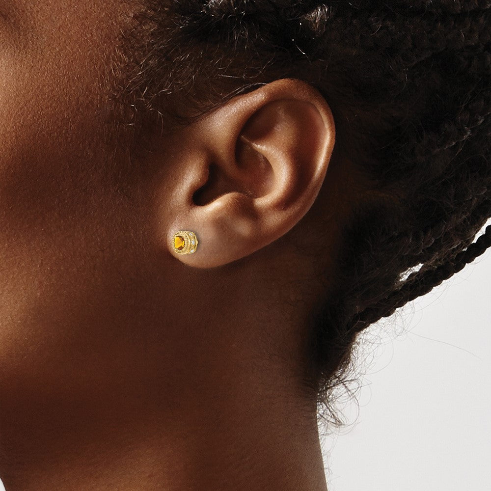 Exclusive 14K Gold Cushion-Cut Citrine & Diamond Earrings - Stylish Luxury