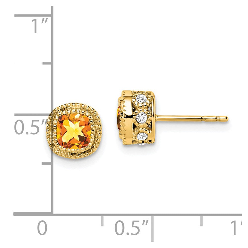 Exclusive 14K Gold Cushion-Cut Citrine & Diamond Earrings - Stylish Luxury