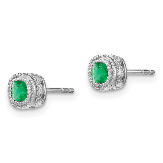 Shop Stylish 14K White Gold Emerald & Diamond Earrings - 1.5" Elegance