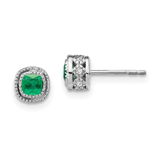 Shop Stylish 14K White Gold Emerald & Diamond Earrings - 1.5" Elegance