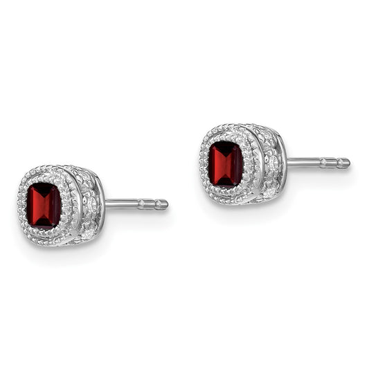 Buy Stylish 14K White Gold Cushion-Cut Garnet & Diamond Earrings - Luxury Value!