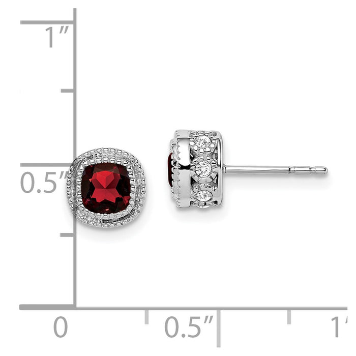 Buy Stylish 14K White Gold Cushion-Cut Garnet & Diamond Earrings - Luxury Value!-4