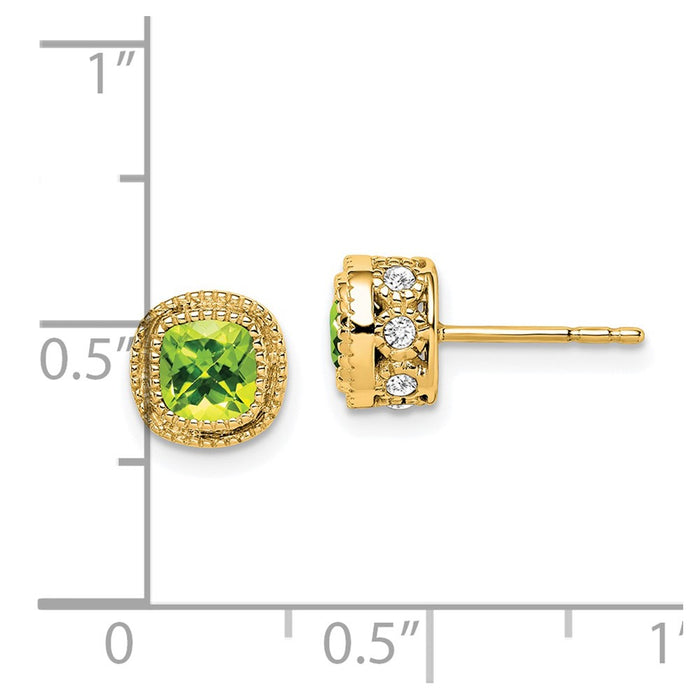 Buy Exclusive 14K Gold Cushion-Cut Peridot & Diamond Earrings - Stylish Value!-4
