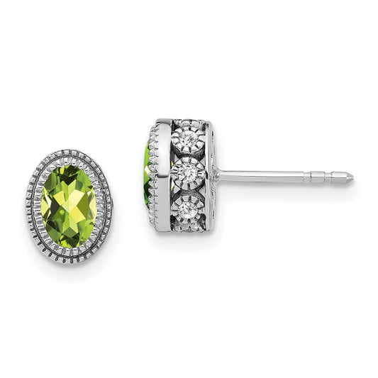 Buy Stylish 14K White Gold Oval Peridot & Diamond Earrings - Luxury Value!