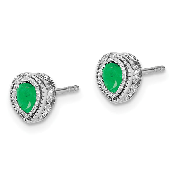 14K White Gold Emerald & Diamond Earrings - Style GR1-1017237