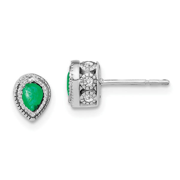 14K White Gold Emerald & Diamond Earrings - Style GR1-1017237