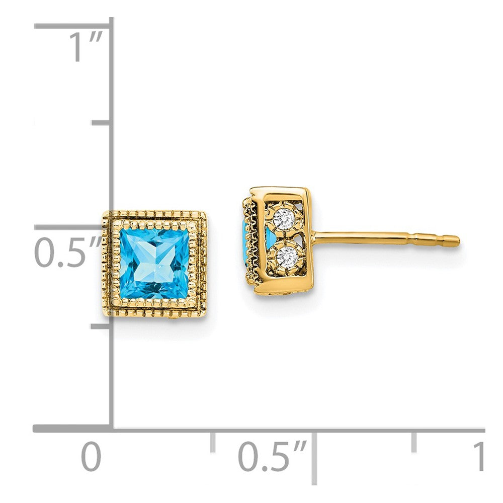 Buy Exclusive 14K Gold Square Blue Topaz & Diamond Earrings - Stylish Value!