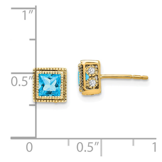 Buy Exclusive 14K Gold Square Blue Topaz & Diamond Earrings - Stylish Value!