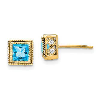 Buy Exclusive 14K Gold Square Blue Topaz & Diamond Earrings - Stylish Value!