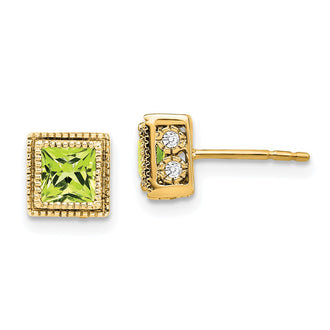 High-Quality 14K Gold Square Peridot & Diamond Earrings - Stylish Luxury Value