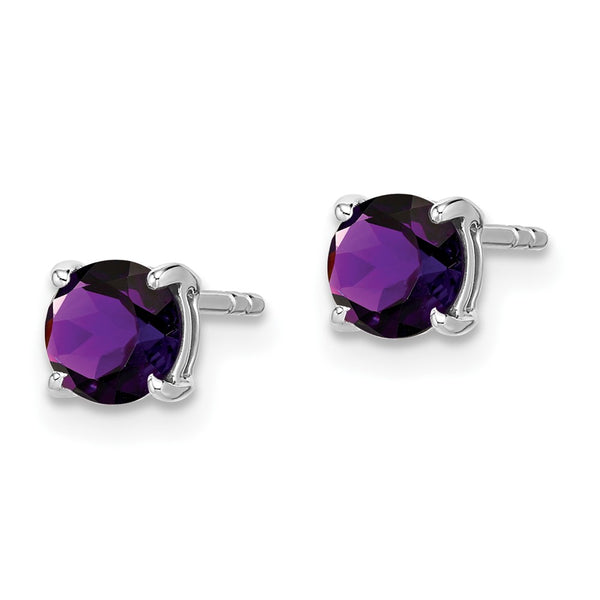 14K White Gold Round Amethyst Stud Earrings - 0.85 Carats