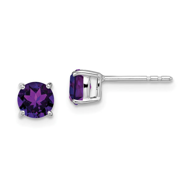 14K White Gold Round Amethyst Stud Earrings - 0.85 Carats