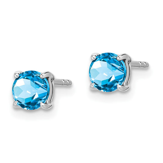 Buy Exclusive 14K White Gold Round Blue Topaz Stud Earrings - Stylish Value!