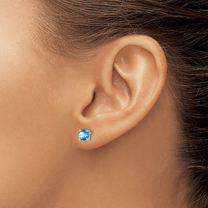 Buy Exclusive 14K White Gold Round Blue Topaz Stud Earrings - Stylish Value!-3