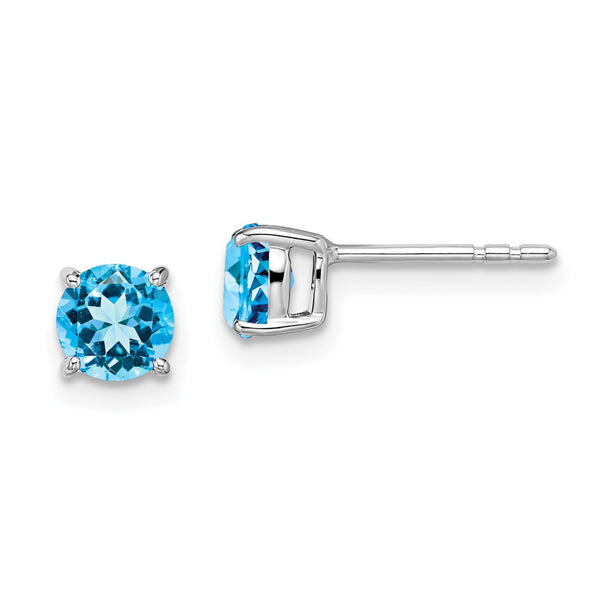 14K White Gold Round Blue Topaz Stud Earrings - Style GR1-1003612