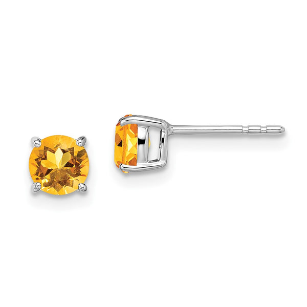 14K White Gold Citrine Round Earrings - Style GR1-1003613
