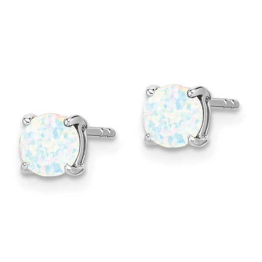 Buy Exclusive 14K White Gold Round Created Opal Stud Earrings - Stylish Value
