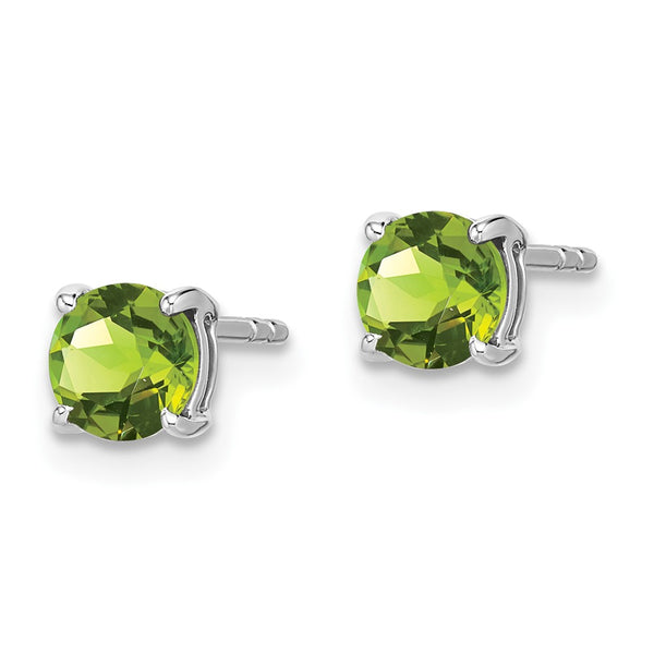 14K White Gold Round Peridot Stud Earrings - 6mm