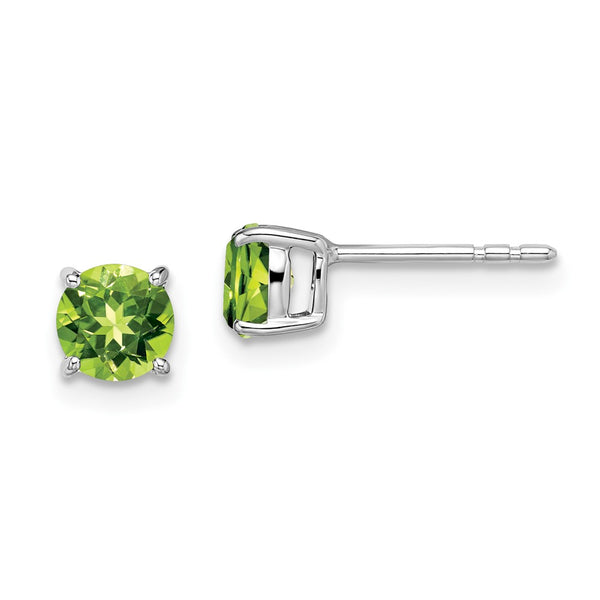 14K White Gold Round Peridot Stud Earrings - 6mm